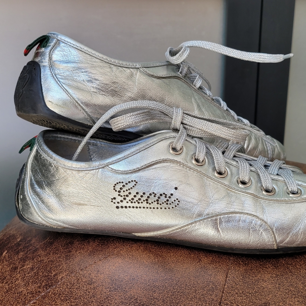 Gucci Silver Leather Sneakers